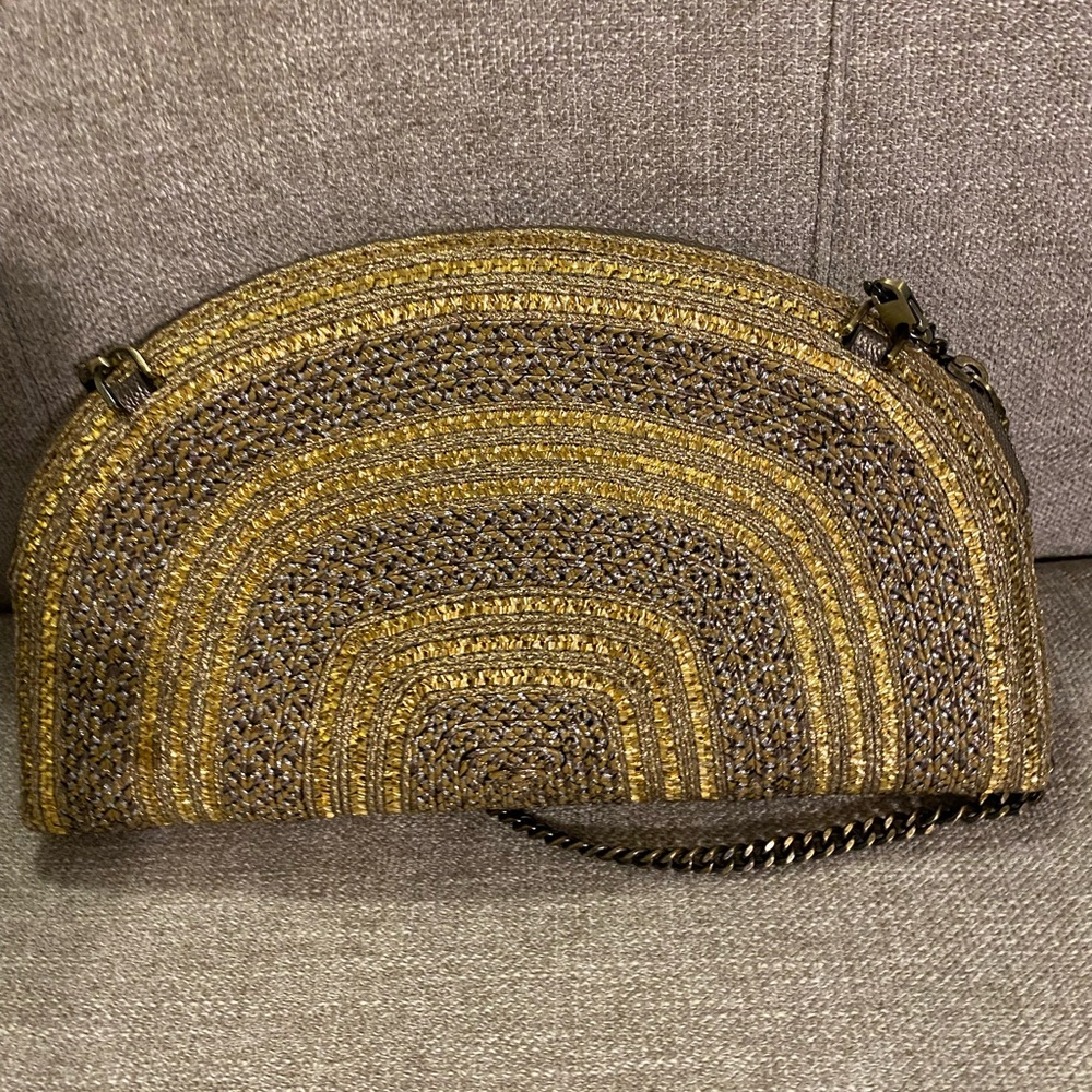 Eric Javits Gold and Brown Woven Crossbody Bag